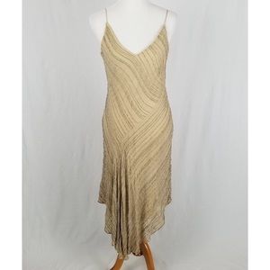 ANN TAYLOR · BEADED COCKTAIL DRESS · TAN/GOLD